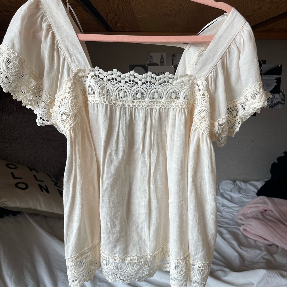 White Ivory Boho Square Neck BlouseLace Moon River
